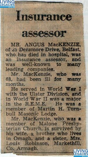 ID279 - Artefacts relating to - Angus MacKenzie Sgt, Royal Army Service Corps, Ulster Division